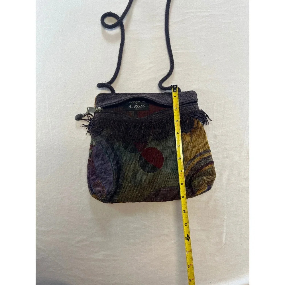 A. Ruiz Handcrafted USA Woven Tapestry Crossbody Bag Fringe Boho Multicolor 8x10